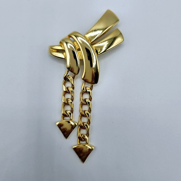 Art Deco Brooch Dangle Cuban Links Goldtone Vintage Statement Pin Large - Picture 1 of 7